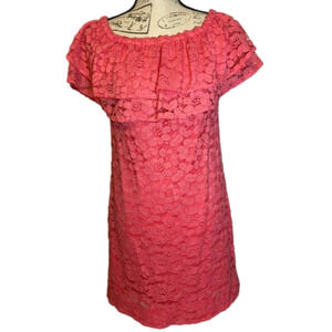 Trina Turk Off The Shoulder‎ Lace Ruffle Mini Dress Pink Size S